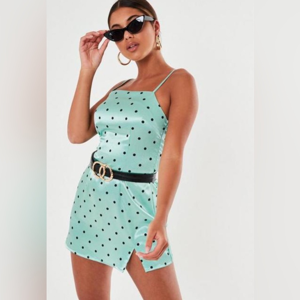 Missguided - NWT! Petite Strappy Polka Dot Satin Mini Dress